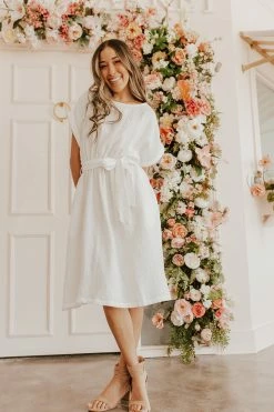 Ice Bird NEW ARRIVALS THE OAKLYNN TIE WAIST DRESS IN OFF WHITE