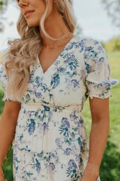 Blu Pepper DRESSES THE DAPHNIE MIDI DRESS IN DUSTY BLUE FLORAL