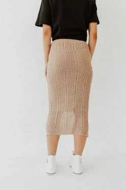 Hem & Thread NEW ARRIVALS THE TAHLIA CROCHET KNIT MIDI SKIRT IN TAUPE