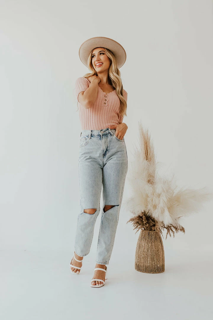 Hem & Thread THE BEXLEY RIB HENLEY SWEATER IN BLUSH NEW ARRIVALS 3 Hem & Thread THE BEXLEY RIB HENLEY SWEATER IN BLUSH NEW ARRIVALS