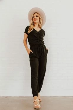 Hem & Thread THE JENSEN RUCHED JUMPSUIT IN BLACK