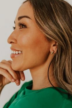 Fame Accessories NEW ARRIVALS THE HALF HOOP STUD EARRINGS IN GOLD