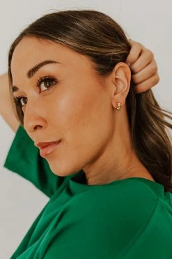 Fame Accessories NEW ARRIVALS THE HALF HOOP STUD EARRINGS IN GOLD