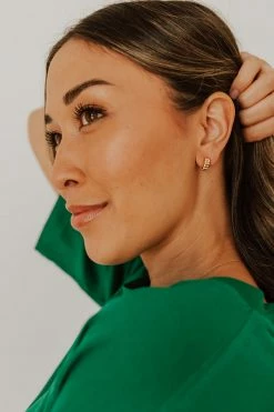 Fame Accessories NEW ARRIVALS THE HALF HOOP STUD EARRINGS IN GOLD