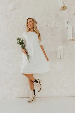 Leia And Co THE WAVERLY EYELET BABYDOLL DRESS IN WHITE