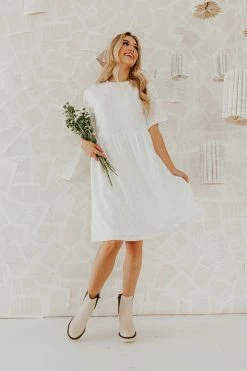 Leia And Co THE WAVERLY EYELET BABYDOLL DRESS IN WHITE