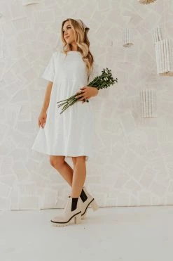 Leia And Co THE WAVERLY EYELET BABYDOLL DRESS IN WHITE