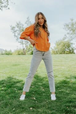 Fanco THE TANGO BUTTON DOWN TOP IN TANGERINE