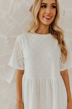 Leia And Co THE WAVERLY EYELET BABYDOLL DRESS IN WHITE