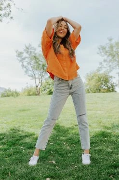 Fanco THE TANGO BUTTON DOWN TOP IN TANGERINE