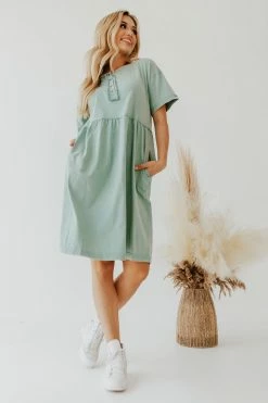 POLAGRAM NEW ARRIVALS THE SARABETH BABYDOLL T-SHIRT DRESS IN SEAFOAM