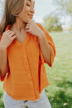 Fanco THE TANGO BUTTON DOWN TOP IN TANGERINE