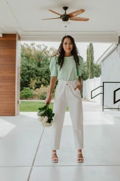 Papermoon BOTTOMS THE BAILEY ELASTIC WAIST MOM JEANS IN WHITE