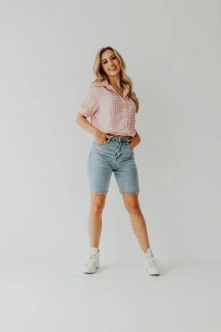 Must Have THE PIPER BUTTON DOWN TOP IN PINK GINGHAM NEW ARRIVALS