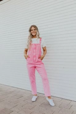 Skies Are Blue THE BECKER MINERAL WASHED OVERALLS IN BUBBLEGUM SETS