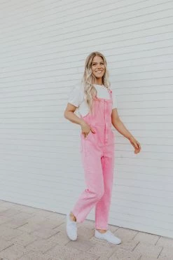 Skies Are Blue THE BECKER MINERAL WASHED OVERALLS IN BUBBLEGUM SETS