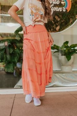 In Loom SKIRTS THE SUZY TIERED MAXI SKIRT IN SALMON PINK
