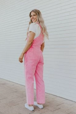 Skies Are Blue THE BECKER MINERAL WASHED OVERALLS IN BUBBLEGUM SETS