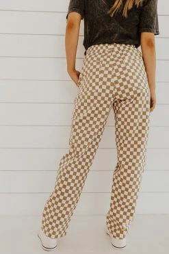 Le Lis THE TANA CHECKERED PANTS IN TAUPE NEW ARRIVALS