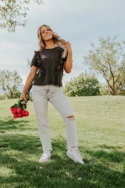 Promesa THE DUTTON RUFFLE T-SHIRT IN CHARCOAL TOPS