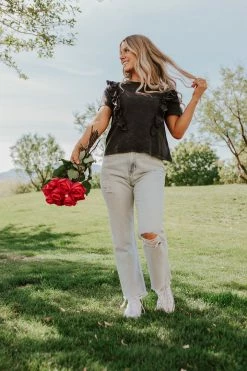 Promesa THE DUTTON RUFFLE T-SHIRT IN CHARCOAL TOPS