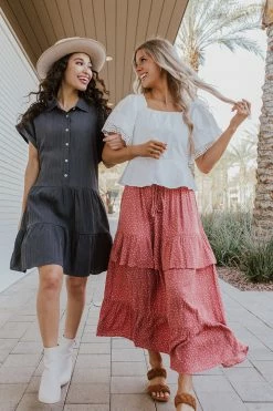 Calista THE MARIA TIERED SKIRT IN MARSALA SKIRTS