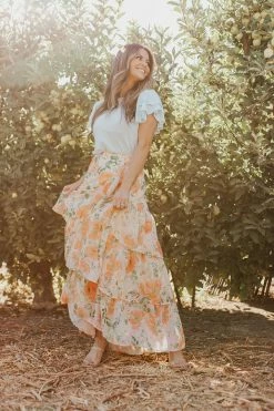 Flying Tomato THE PISA TIERED MAXI SKIRT IN PEACH