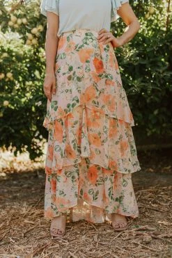 Flying Tomato THE PISA TIERED MAXI SKIRT IN PEACH