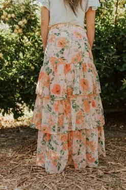 Flying Tomato THE PISA TIERED MAXI SKIRT IN PEACH