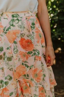 Flying Tomato THE PISA TIERED MAXI SKIRT IN PEACH