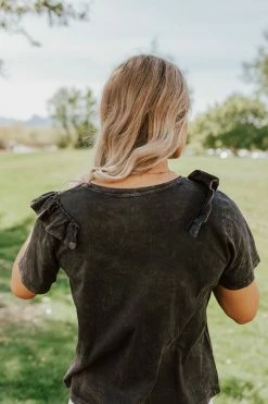 Promesa THE DUTTON RUFFLE T-SHIRT IN CHARCOAL TOPS