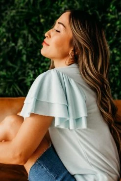 Cherish NEW ARRIVALS THE BETHANI RUFFLE SLEEVE TOP IN BABY BLUE