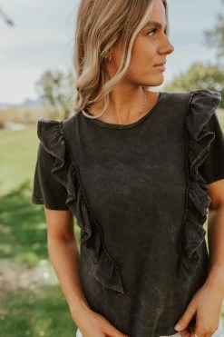 Promesa THE DUTTON RUFFLE T-SHIRT IN CHARCOAL TOPS
