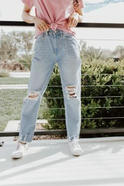 Muselooks THE KATE HIGH WAISTED MOM JEANS IN LIGHT WASH BOTTOMS