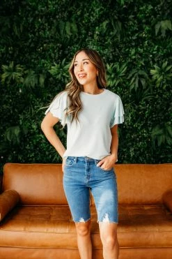 Cherish NEW ARRIVALS THE BETHANI RUFFLE SLEEVE TOP IN BABY BLUE