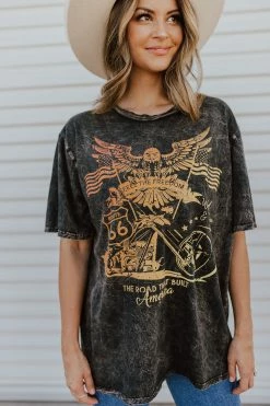 Hrt & Luv THE ROUTE 66 VINTAGE GRAPHIC TEE IN MINERAL BLACK