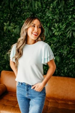 Cherish NEW ARRIVALS THE BETHANI RUFFLE SLEEVE TOP IN BABY BLUE