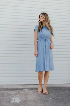 Lake Flower THE BENSON TIE WAIST DRESS IN BLUE NEW ARRIVALS