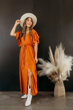 Mittoshop THE GIA RUFFLE MAXI DRESS IN GINGER