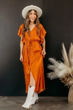 Mittoshop THE GIA RUFFLE MAXI DRESS IN GINGER