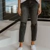 BOTTOMS THE TRINITY HIGH RISE STRAIGHT LEG JEANS IN WASHED BLACK BY FLYING MONKEY