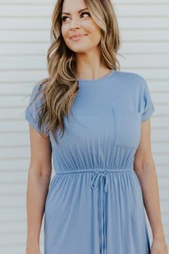 Lake Flower THE BENSON TIE WAIST DRESS IN BLUE NEW ARRIVALS