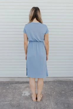 Lake Flower THE BENSON TIE WAIST DRESS IN BLUE NEW ARRIVALS