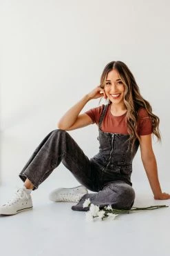 Blue Blush THE PRESTON DENIM JUMPSUIT IN FADED BLACK NEW ARRIVALS