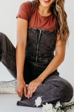 Blue Blush THE PRESTON DENIM JUMPSUIT IN FADED BLACK NEW ARRIVALS