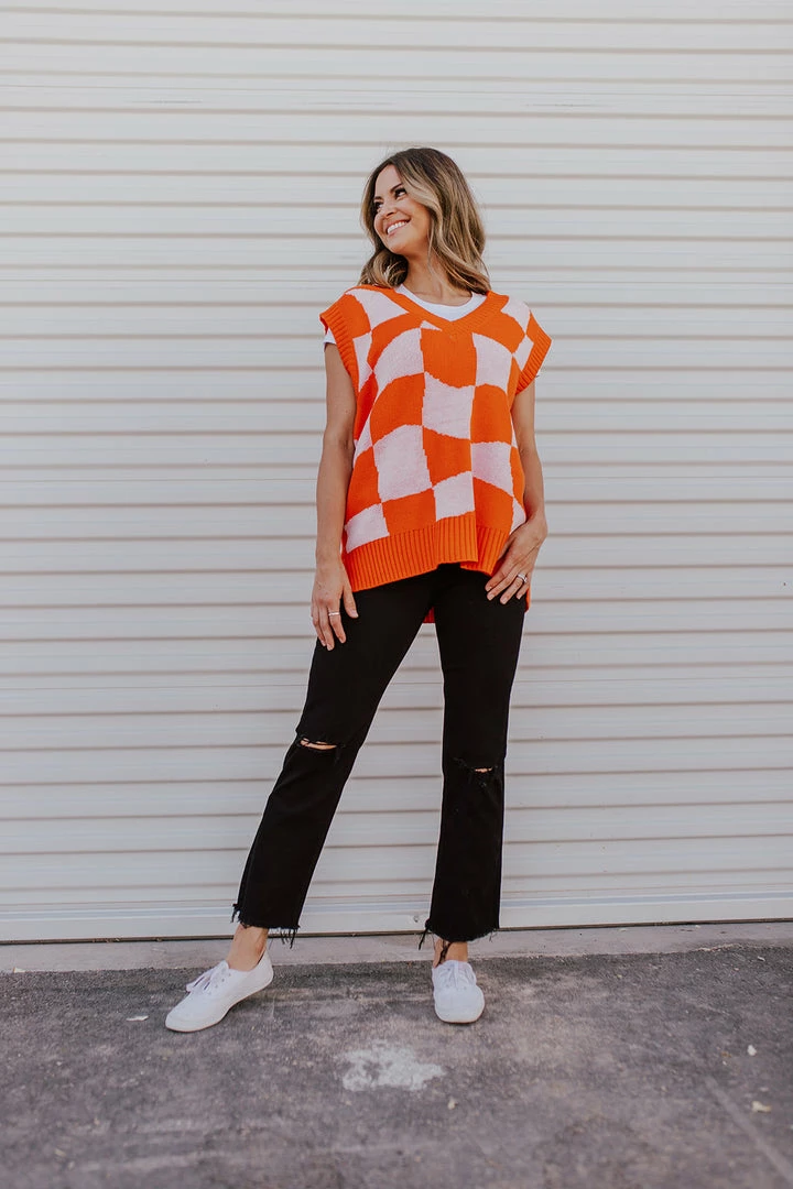 Hyfve Inc THE RETRO CHECKERED SWEATER VEST IN ORANGE NEW ARRIVALS 2 Hyfve Inc THE RETRO CHECKERED SWEATER VEST IN ORANGE NEW ARRIVALS