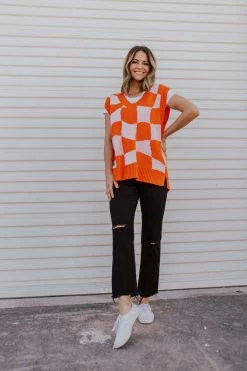 Hyfve Inc THE RETRO CHECKERED SWEATER VEST IN ORANGE NEW ARRIVALS 8 Hyfve Inc THE RETRO CHECKERED SWEATER VEST IN ORANGE NEW ARRIVALS