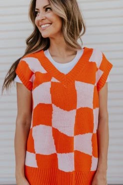Hyfve Inc THE RETRO CHECKERED SWEATER VEST IN ORANGE NEW ARRIVALS 9 Hyfve Inc THE RETRO CHECKERED SWEATER VEST IN ORANGE NEW ARRIVALS