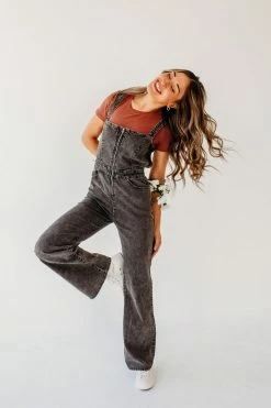 Blue Blush THE PRESTON DENIM JUMPSUIT IN FADED BLACK NEW ARRIVALS