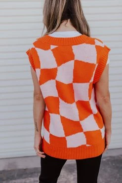 Hyfve Inc THE RETRO CHECKERED SWEATER VEST IN ORANGE NEW ARRIVALS 11 Hyfve Inc THE RETRO CHECKERED SWEATER VEST IN ORANGE NEW ARRIVALS